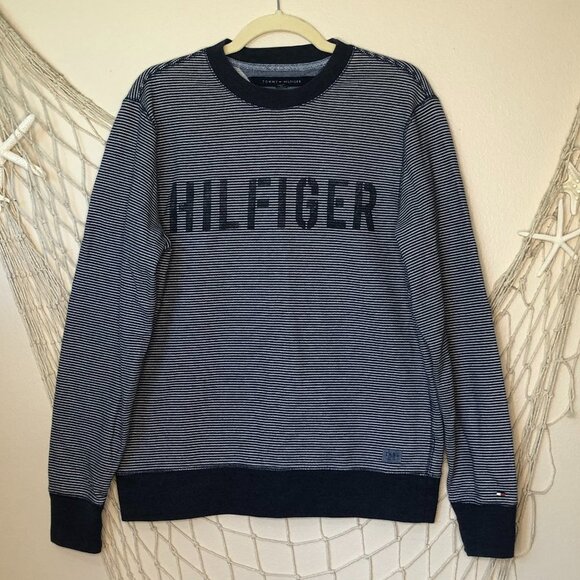 Tommy Hilfiger Other - TOMMY HILFIGER Navy & White Stripe Logo French Terry Sweatshirt M